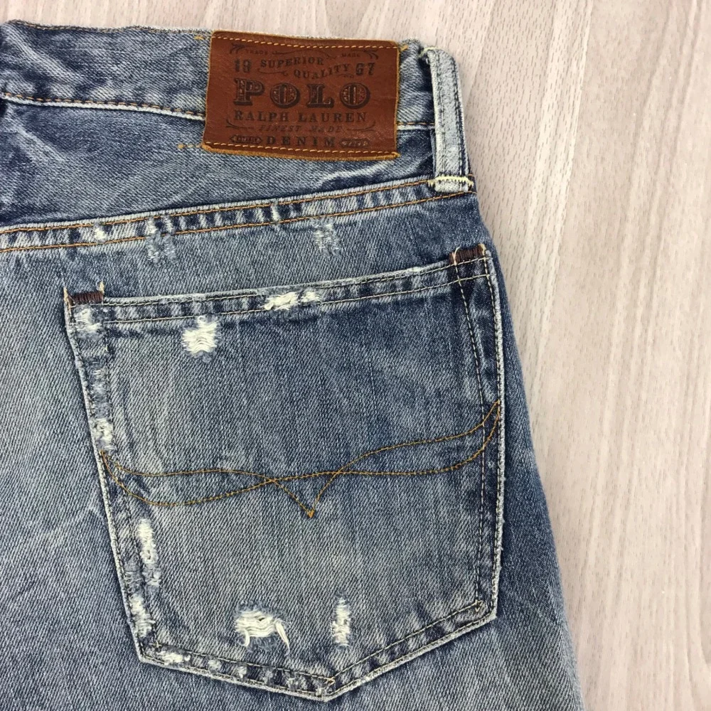 Polo Ralph Lauren Distressed Denim‎ Shorts Medium Wash Raw Hem Size 32